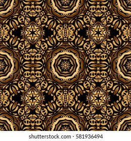 Seamless golden ornament. Modern geometric seamless pattern with gold repeating elements on a black background.