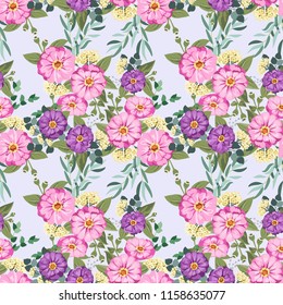 Seamless gorgeous bright pattern in small garden flowers of zinnia. Millefleur. Floral background for textile, wallpaper, covers, surface, print, gift wrap, scrapbooking, decoupage.