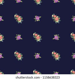 Seamless gorgeous bright pattern in small garden flowers of zinnia. Millefleur. Floral background for textile, wallpaper, covers, surface, print, gift wrap, scrapbooking, decoupage.