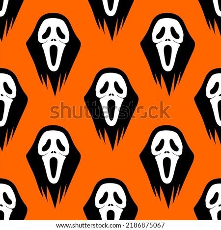 seamless graphic black and white pattern mask scream on orange background, texture, design