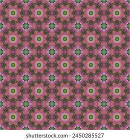 Seamless graphic pattern with eight and four charcoal elements in red-green color scheme