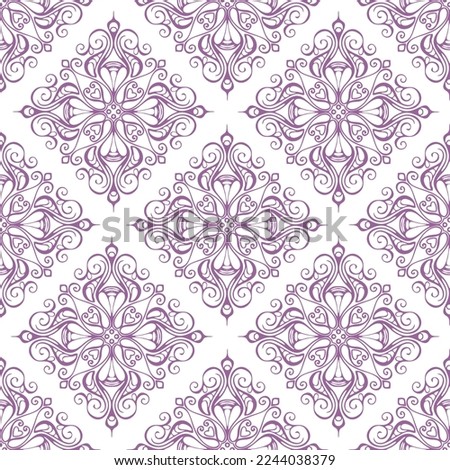 seamless graphic pattern, tile with abstract geometric purple ornament on white background, texture, design