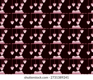 A seamless grid pattern of small clustered maroon hearts on a black background.