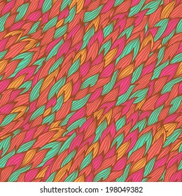 Seamless hand drawn abstract pattern with leaves. Raster version