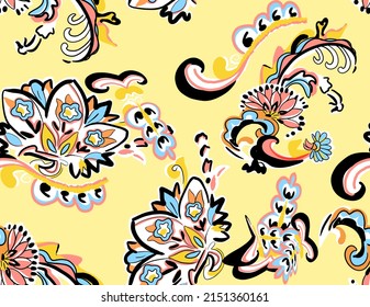 Seamless Hand Drawn Floral Paisley Pattern