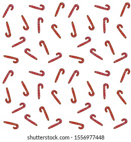 Seamless hand drawn pattern with watercolor candy cane, sweets, lollipop. New year and Christmas backgrounds and texture. For greeting cards, wrapping paper, packaging, fabric, calendars, prints