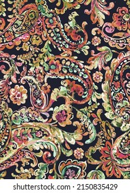 Seamless hand painted watercolour 
 Multicolour paisley pattern