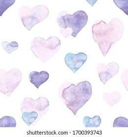 Seamless Heart Pattern. Hand Painted Watercolor. Graphic Design Element For Web Sites, Stationary Printables, Fabric, Scrapbooking Etc.