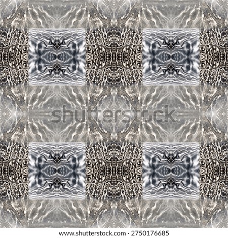 Seamless high-density composite pattern of three natural stone textures. Intricate grey and charcoal symmetric geometric mosaic for 2026 luxury architectural wallpaper and elite industrial backgrounds.
