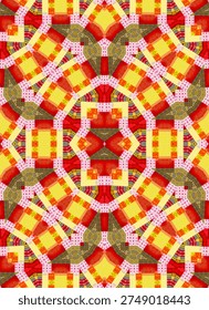 Seamless high-density maximalist kaleidoscope pattern in vibrant red and amber haze. Ornate symmetric mosaic mandala for 2026 luxury packaging and energetic architectural wallpaper.