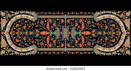 Seamless Horizontal Border With Colorful Paisley Border, Seamless Traditional Indian Border, And Use To Design Fabric Print Good Result Etc....