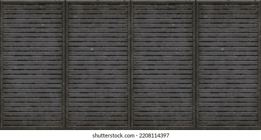 Seamless Horizontal Slats Metal Floor Plate Background Texture. Tileable Rusted Scratched Grungy Worn Steel Bulkhead Panel Pattern. 8K High Resolution Silver Grey Rough Metallic Iron 3D Rendering.
