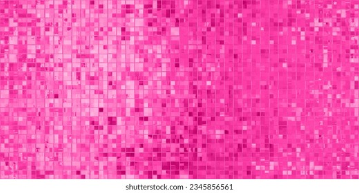 Seamless hot pink trendy glittery disco ball mirror glass mosaic tiles barbiecore aesthetic fashion backdrop or wallpaper pattern. Girly fun feminine colorful abstract background texture 3D rendering
 Stockillustration