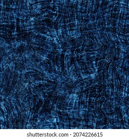 Seamless Indigo Block Print Texture On Navy Blue Woven Effect Background. Japanese Style Washed Denim Batik Resist Pattern. Worn Masculine Cloth Print Swatch.