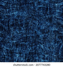 Seamless Indigo Block Print Texture On Navy Blue Woven Effect Background. Japanese Style Washed Denim Batik Resist Pattern. Worn Masculine Cloth Print Swatch.