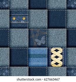 Seamless Jeans Patchwork Background Stock Illustration 627663467 ...