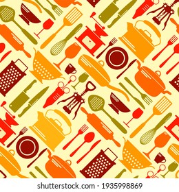 Seamless Kitchen Tools Background. Kitchenware, Food Equipment Seamless Pattern