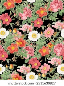 Seamless labubu, seamless flowers, vector printing onto fabric