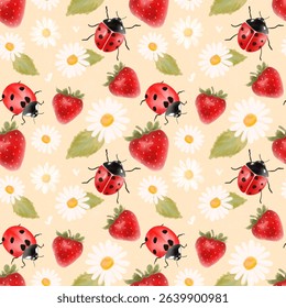 	Seamless ladybug and daisy repeat