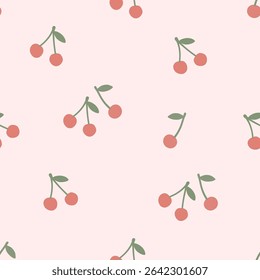 Seamless large scale cherry pattern on pastel pink – bold oversized berries for wallpaper, nursery textiles, or playful summer-themed designs
