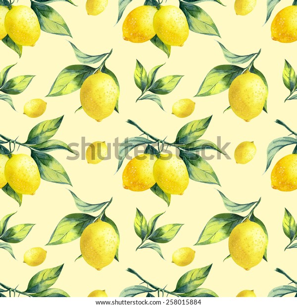 黄色い背景にシームレスなレモンパターン のイラスト素材 258015884
