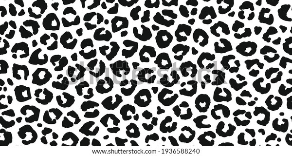 Seamless leopard fur pattern.\
Fashionable wild leopard print background. Modern panther animal\
fabric textile print design. Stylish black and white\
illustration