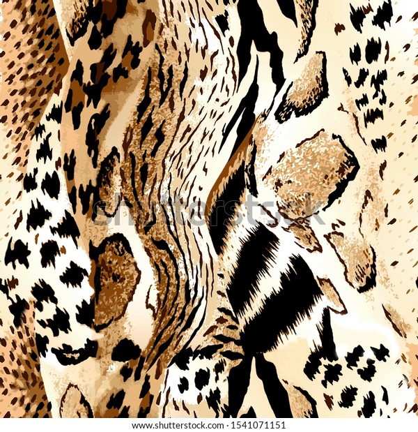 Personalized seamless leopard, tiger, giraffe, zebra texture, mix animals texture wallpaper mural. 