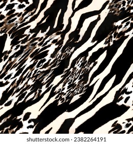 Seamless leopard and zebra texture, mixed animal print.