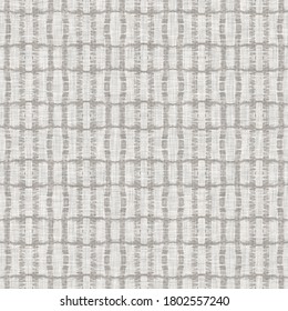 Seamless light grey woven check linen texture background. Flax hemp fiber natural pattern. Organic fibre close up weave fabric surface material. Ecru geometric plaid natural cloth textured .