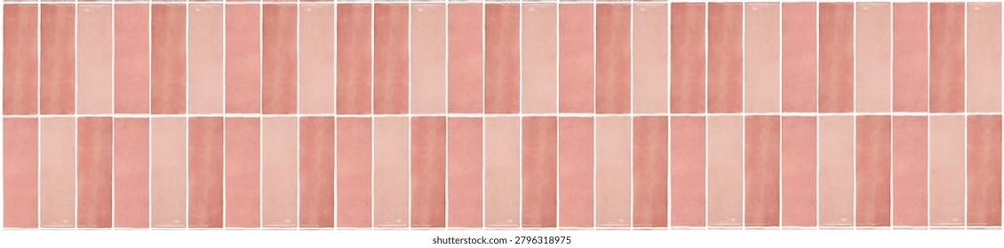 Seamless long horizontal border of soft pink clay tiles with subtle color variations, natural textures, and a minimalist vertical layout.