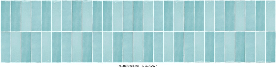 Seamless long horizontal border of soft blue glazed tiles showcasing clean white grout lines, subtle color shifts, and a minimalist interior style.
