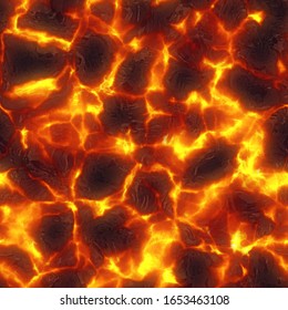 Seamless Magma Or Lava Texture With Melting Material Flowing Among Hot Rocks. Red Hot Molten Lava Flow