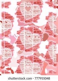 Seamless Merry Xmass Words With Hearts Illustration On Abstract Pattern Image