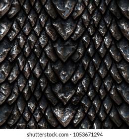 Seamless Metallic Texture Of Dragon Scales, Reptile Skin, 3d Illustration