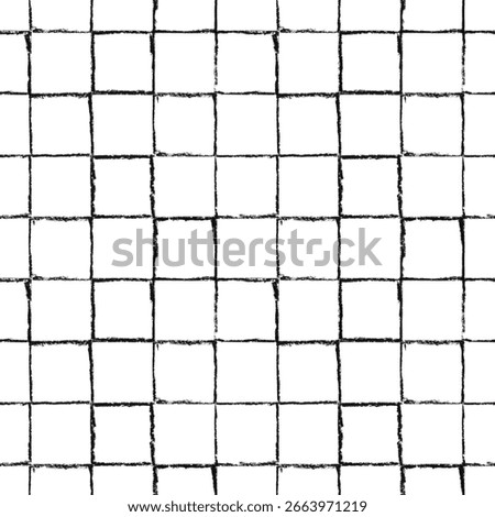 Seamless minimalist grid pattern. Hand-drawn black squares with oil pastel texture.