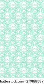 A seamless minimalist pattern featuring intricate mint green geometric lines over a white background. The design consists of overlapping triangles and squares forming a complex architectural grid.
