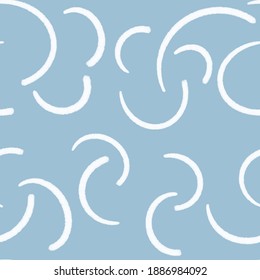 Seamless minimalistic abstract pattern of geometric shapes in white on a blue background