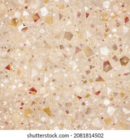 Seamless modern abstract terrazzo pattern swatch. High quality illustration. Random trendy confetti design for textile print or interior design or floor. Colorful micro speckle tile mosaic material.