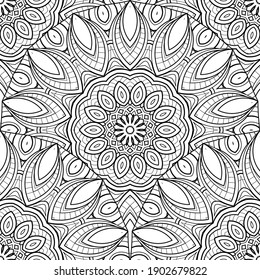 Seamless Monochrome Pattern. Printable Coloring Pages. Hand Drawn Decorative Squama