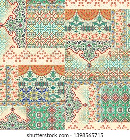 Seamless Mughal Paisley Pattern On Digital Background