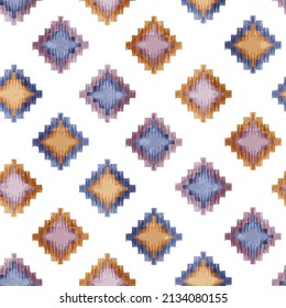 Seamless Multicolour Geometric Diamond Rug Pattern White Background