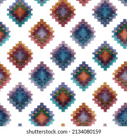 Seamless Multicolour Geometric Diamond Rug Pattern White Background