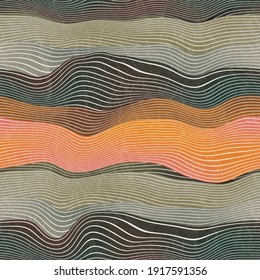 Seamless natural landscape hill pattern for print. Horizontal line stripes that resemble hills or mountains in a natural landscape or geological earth view. Abstract surface design.