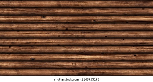 Seamless Natural Wood Log Cabin Wall Background Texture. Rustic Old Grunge Brown Redwood Timber Logs Tileable Repeat Surface Pattern. A High Resolution Construction Backdrop 3D Rendering.