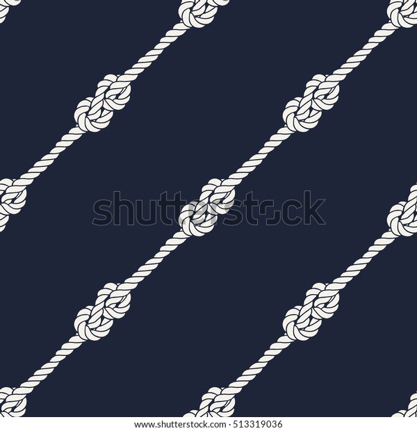 Seamless nautical rope pattern. Endless navy\
illustration with white loop ornament. Marine figure eight knots on\
dark blue backdrop. Trendy maritime style background. For fabric,\
wallpaper,\
wrapping