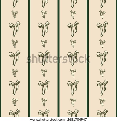 seamless New Year's pattern with a festive beige striped bow, Christmas, striped, beige background with green stripes