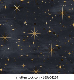 Seamless Night Sky Pattern. Elegant Stars Background