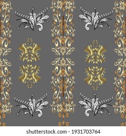 Seamless oriental ornament in the style of baroque. Traditional classic golden seamless pattern on brown, beige and gray colors.