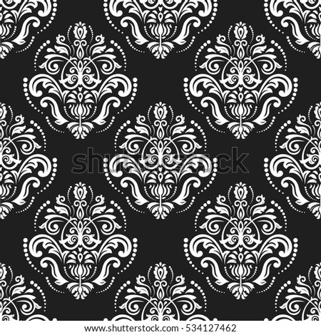 Seamless oriental pattern in the style of baroque. Traditional classic ornament. Black and white pattern.