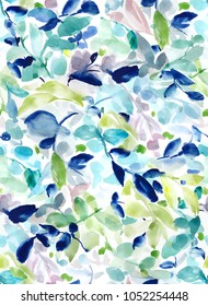 Seamless, Painted Watercolor Leaves Background Pattern